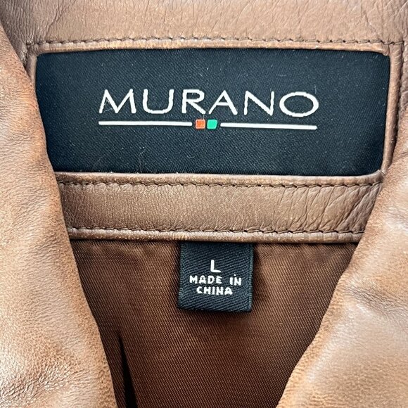 Murano Mens L Jacket Brown Leather Butter Soft Lambskin Full Zip Pockets Classic - Picture 3 of 16